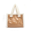 Sherpa Trim Patent Tote Bag – Faux Shearling Handle Shoulder Bag for Women