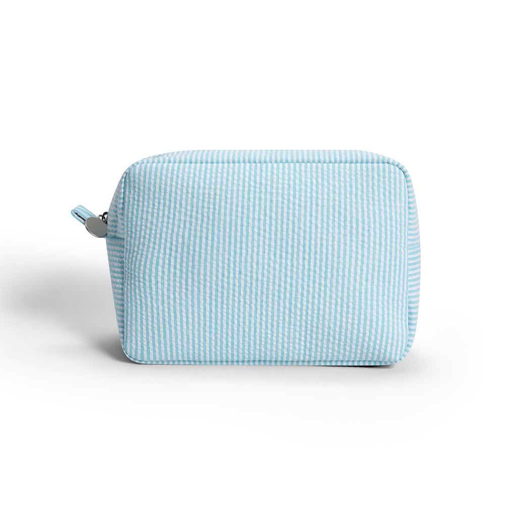Seersucker Striped Makeup Bag – Cotton Cosmetic Pouch for Women