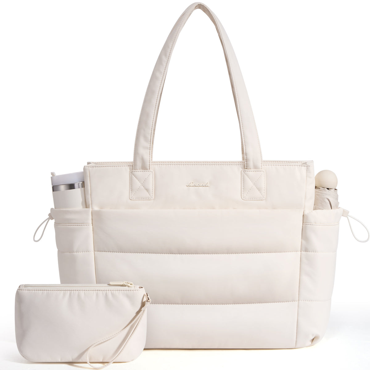 Quilted Puffer Tote Bag with Pouch – 25L Waterproof Travel & Laptop Tote