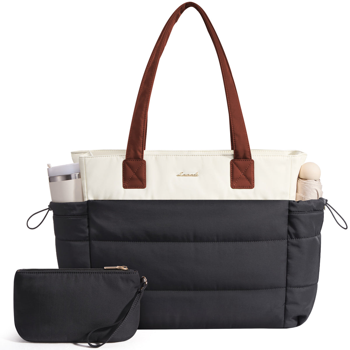 Quilted Puffer Tote Bag with Pouch – 25L Waterproof Travel & Laptop Tote
