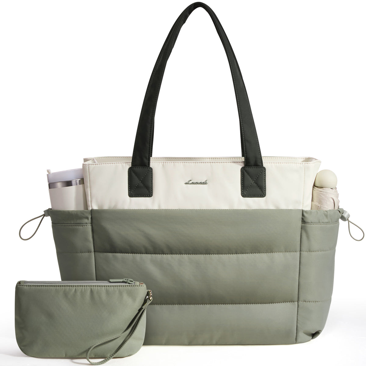 Quilted Puffer Tote Bag with Pouch – 25L Waterproof Travel & Laptop Tote