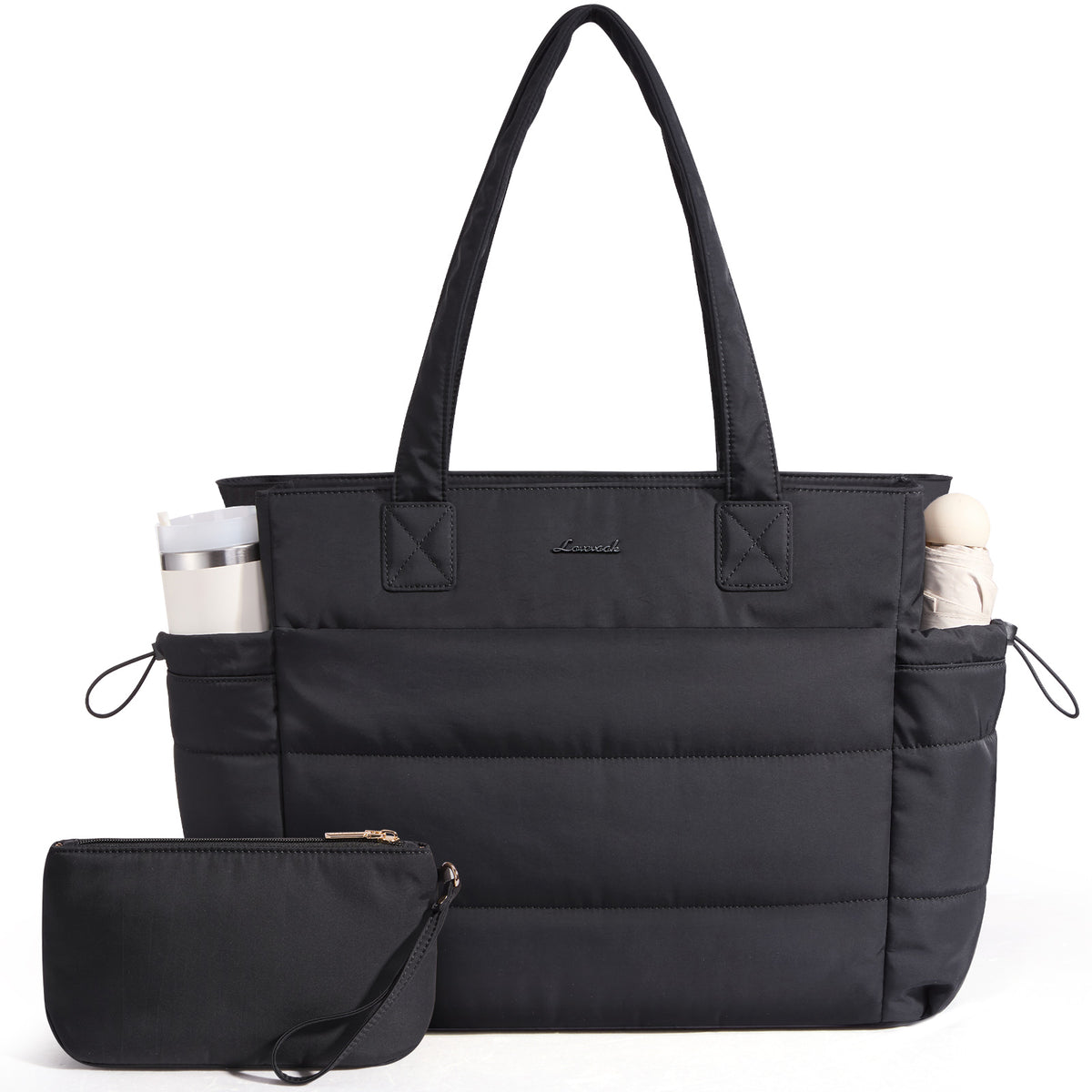 Quilted Puffer Tote Bag with Pouch – 25L Waterproof Travel & Laptop Tote