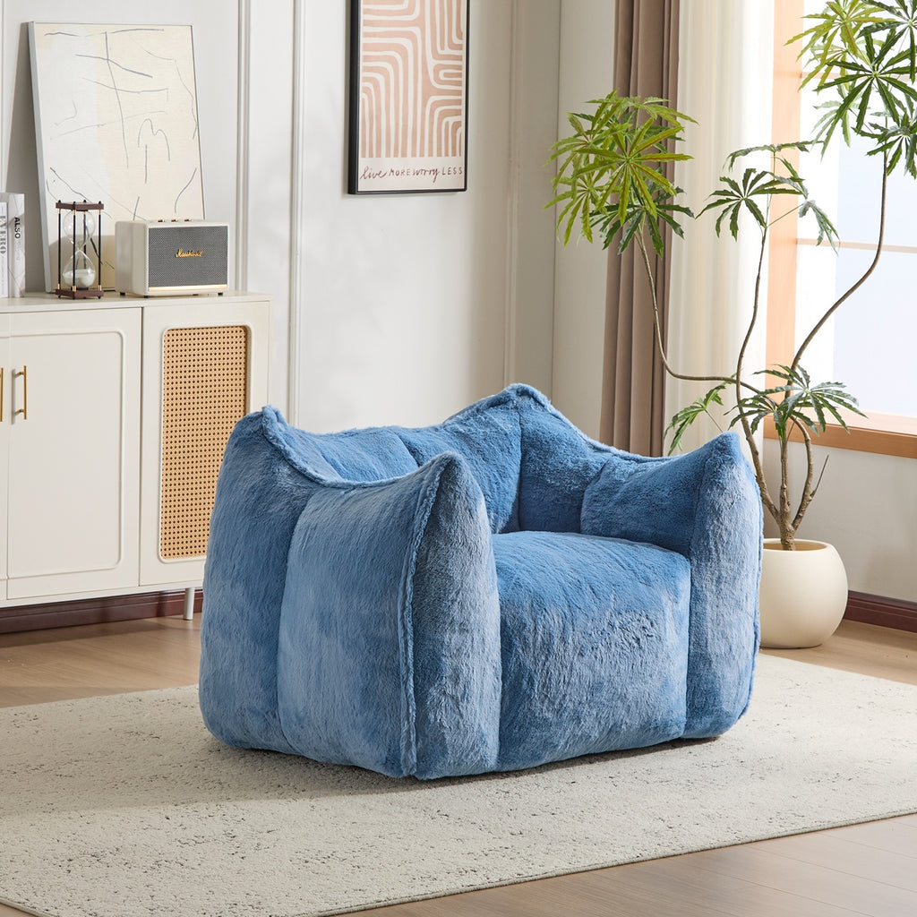 Multi-Color Faux Fur Bean Bag Ottoman Set