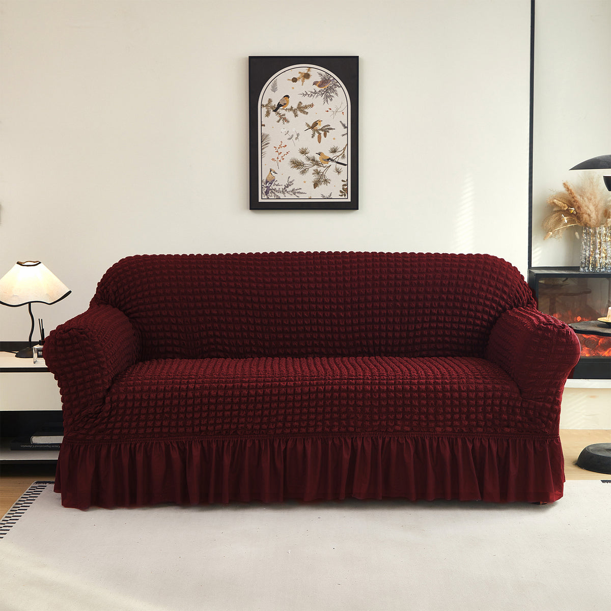 Bubble Textured Stretch Sofa Slipcover with Ruffled Skirt