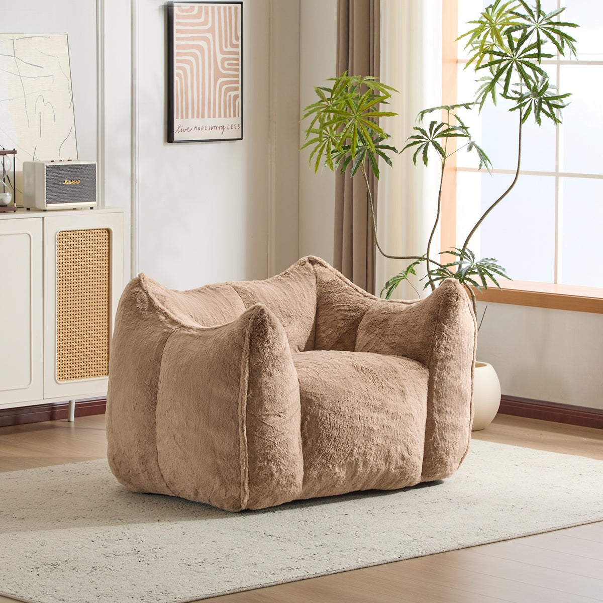 Multi-Color Faux Fur Bean Bag Ottoman Set