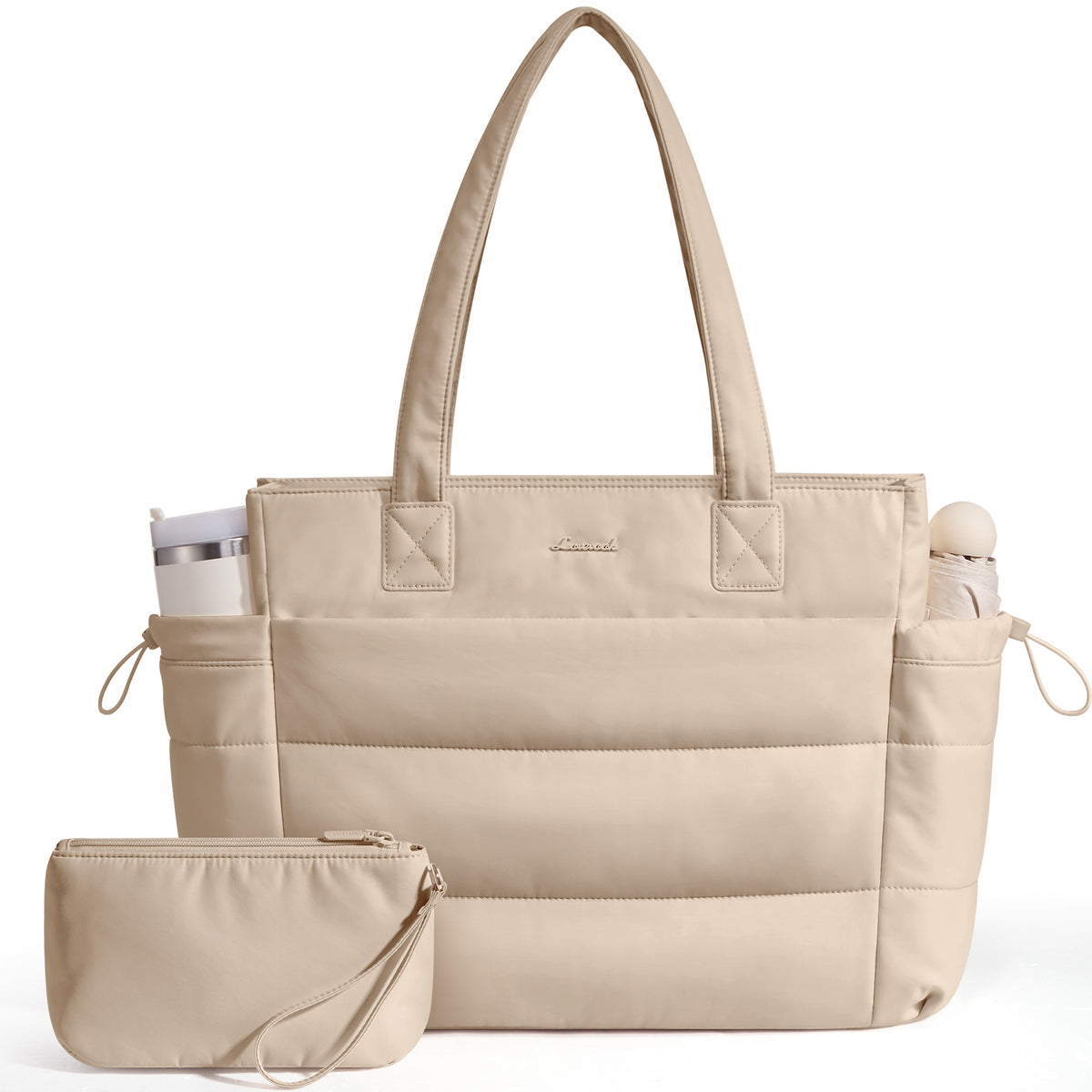 Quilted Puffer Tote Bag with Pouch – 25L Waterproof Travel & Laptop Tote