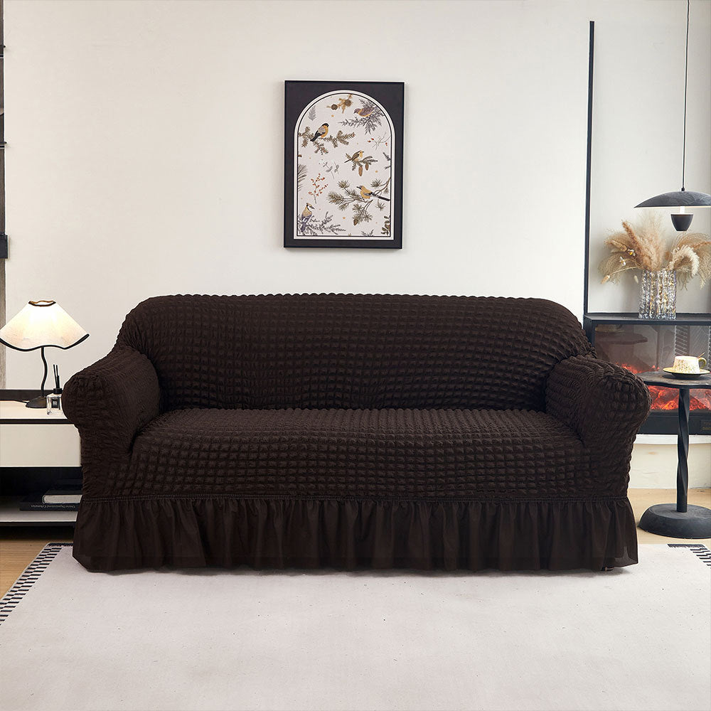 Bubble Textured Stretch Sofa Slipcover with Ruffled Skirt