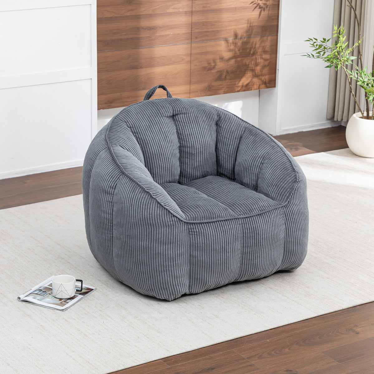 Multi-Color Corduroy Bean Bag Ottoman Set