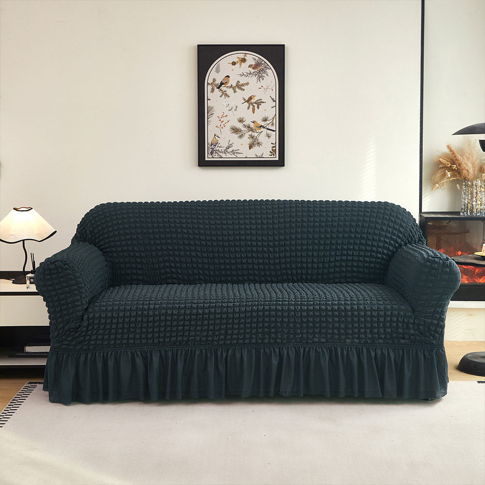 Bubble Textured Stretch Sofa Slipcover with Ruffled Skirt