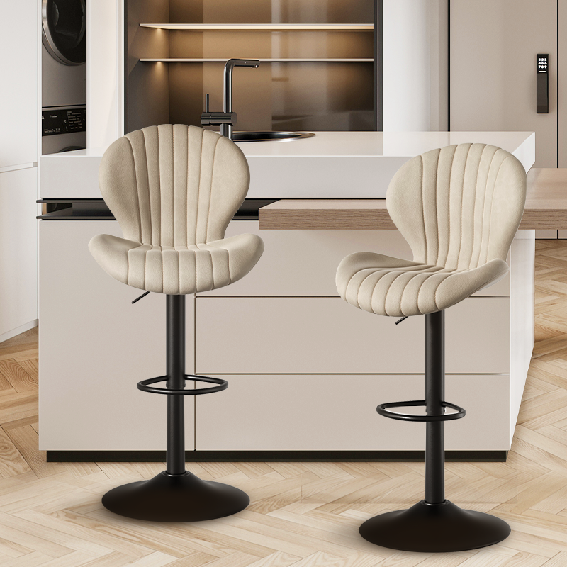 Velvet Channel-Tufted Swivel Bar Stool, Adjustable Height