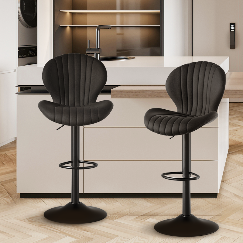 Velvet Channel-Tufted Swivel Bar Stool, Adjustable Height