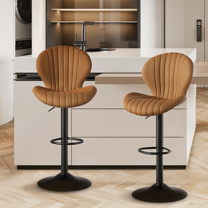 Velvet Channel-Tufted Swivel Bar Stool, Adjustable Height