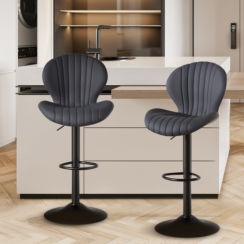 Velvet Channel-Tufted Swivel Bar Stool, Adjustable Height