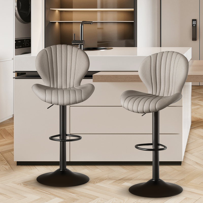 Velvet Channel-Tufted Swivel Bar Stool, Adjustable Height