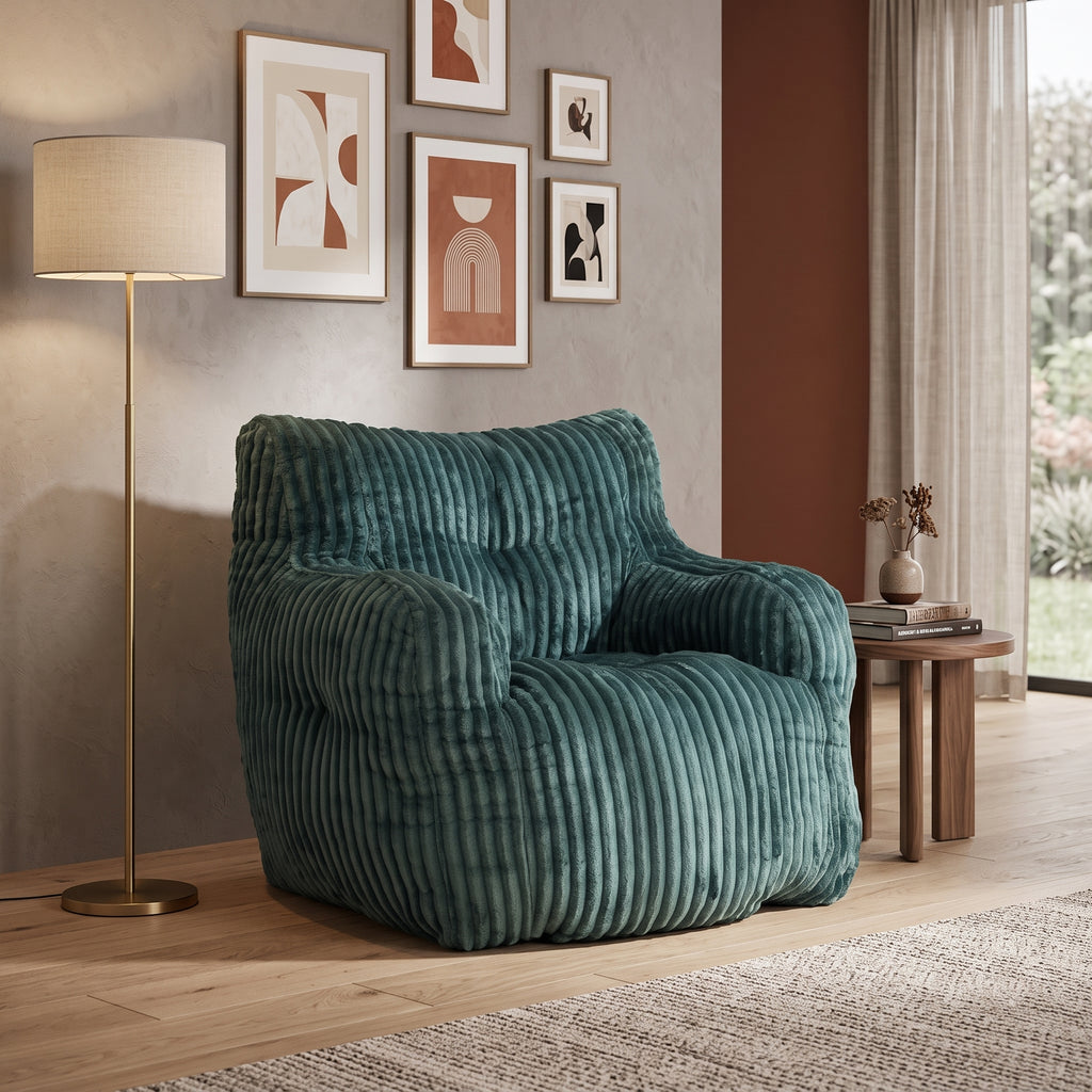 Green Corduroy Bean Bag Lounge Chair Set