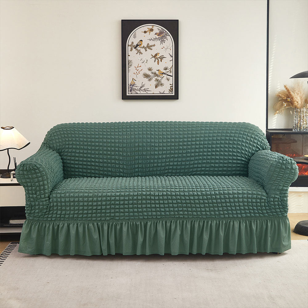Bubble Textured Stretch Sofa Slipcover with Ruffled Skirt