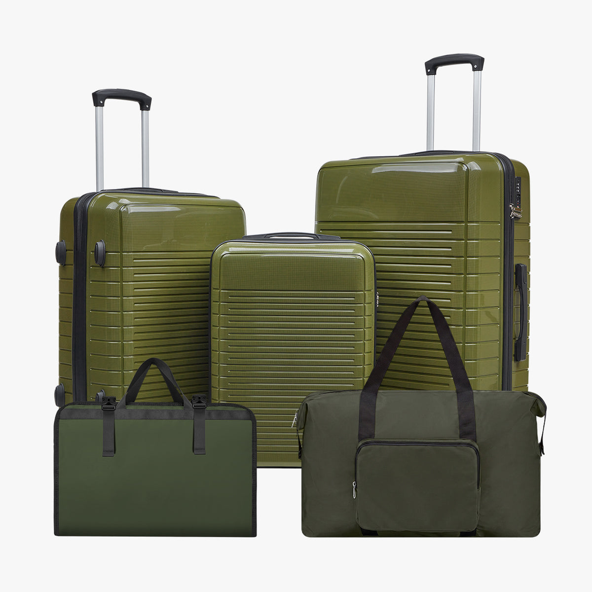 5-Piece Hardside Luggage Set – Spinner Suitcases with Duffel & Garment Bag