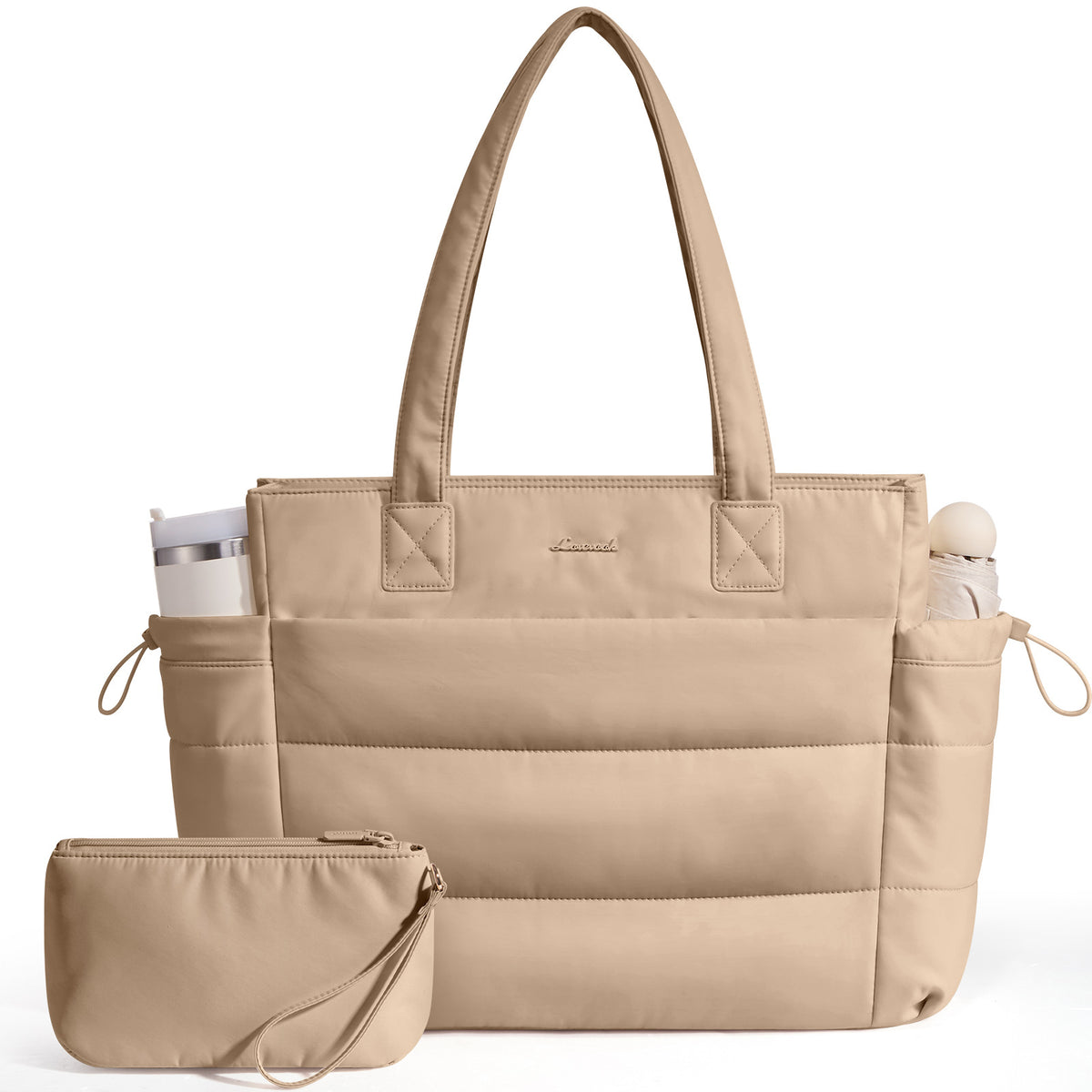 Quilted Puffer Tote Bag with Pouch – 25L Waterproof Travel & Laptop Tote