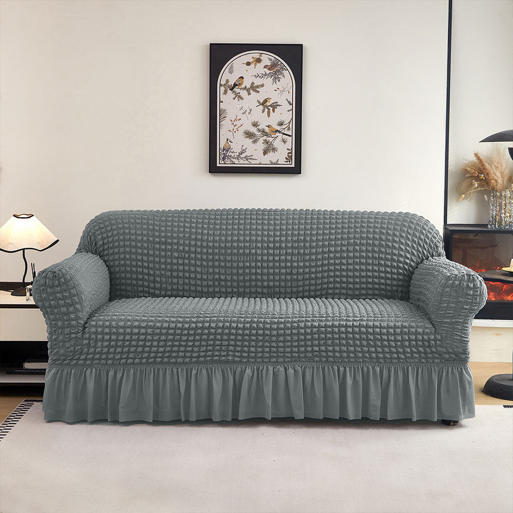 Bubble Textured Stretch Sofa Slipcover with Ruffled Skirt