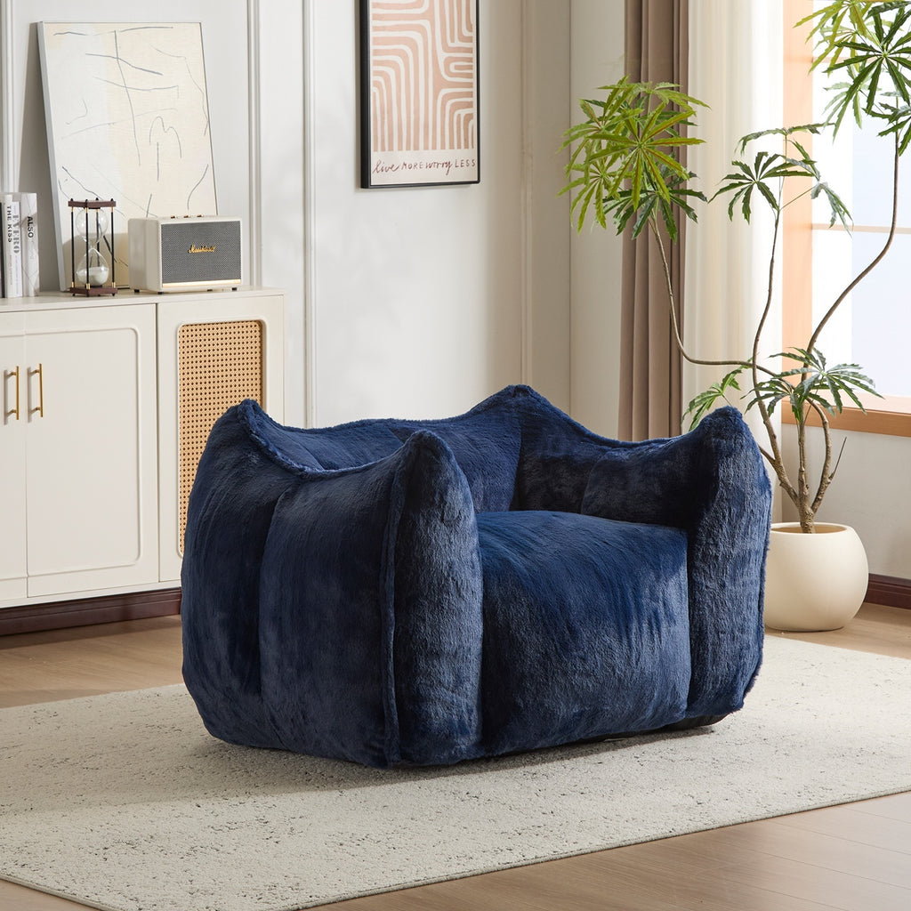 Multi-Color Faux Fur Bean Bag Ottoman Set