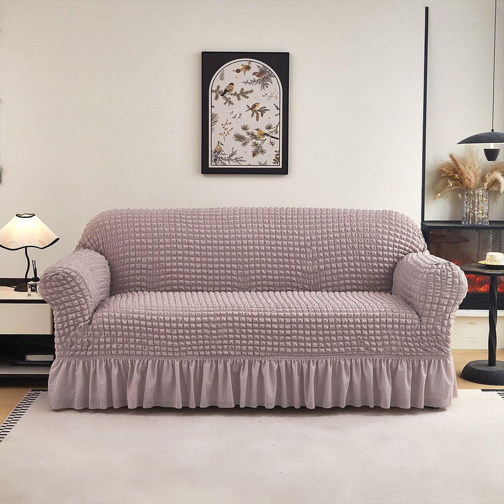 Bubble Textured Stretch Sofa Slipcover with Ruffled Skirt