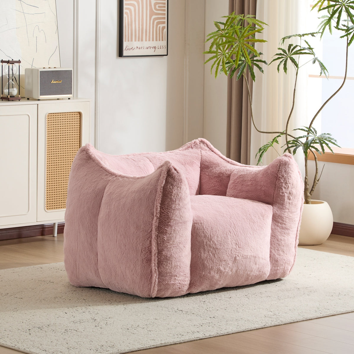 Multi-Color Faux Fur Bean Bag Ottoman Set