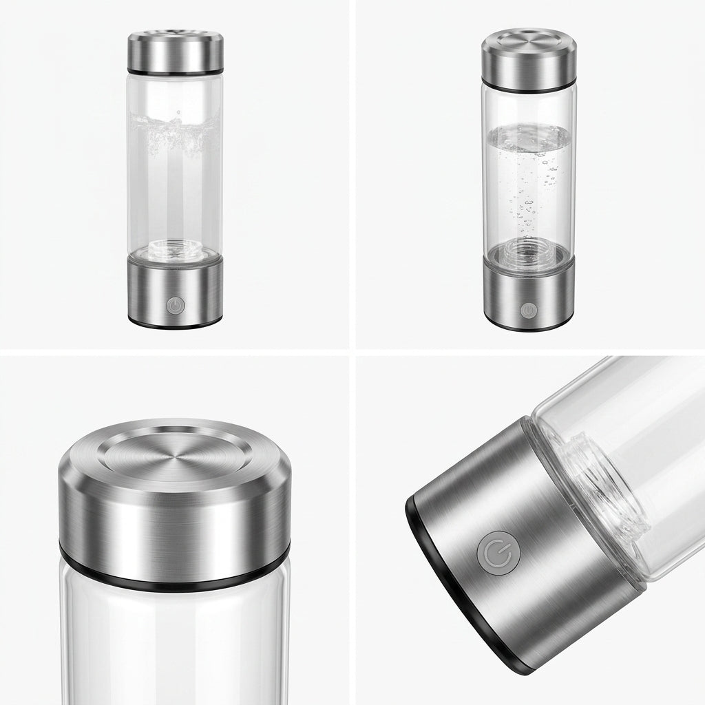 Portable Hydrogen Water Bottle – 4000PPB, SPE/PEM Electrolysis, 16oz Glass