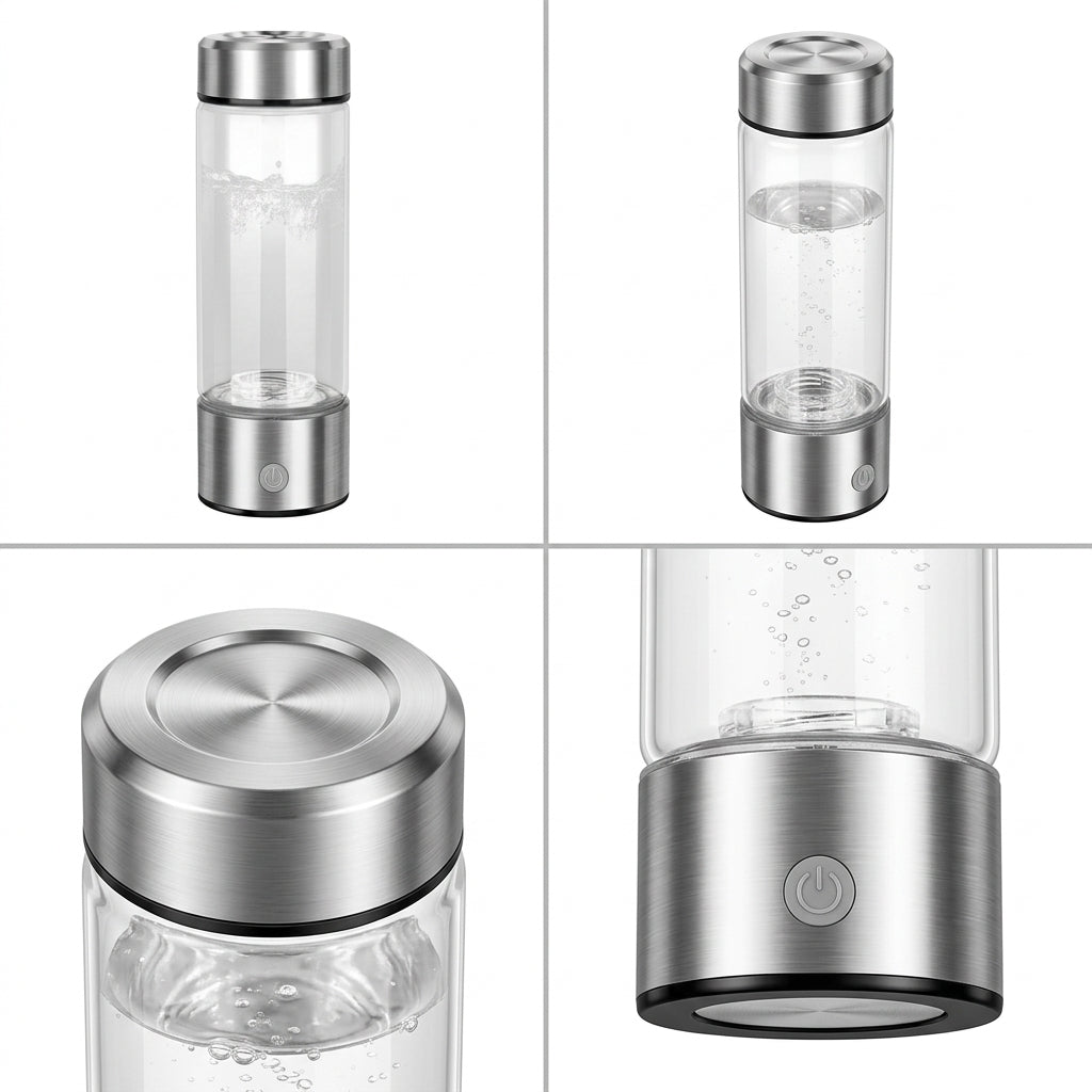 Portable Hydrogen Water Bottle – 4000PPB, SPE/PEM Electrolysis, 16oz Glass