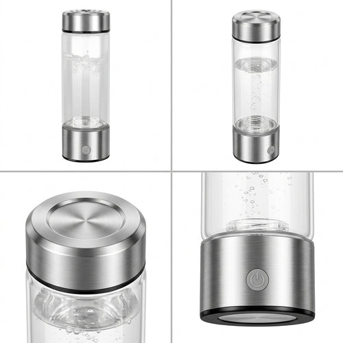 Portable Hydrogen Water Bottle – 4000PPB, SPE/PEM Electrolysis, 16oz Glass