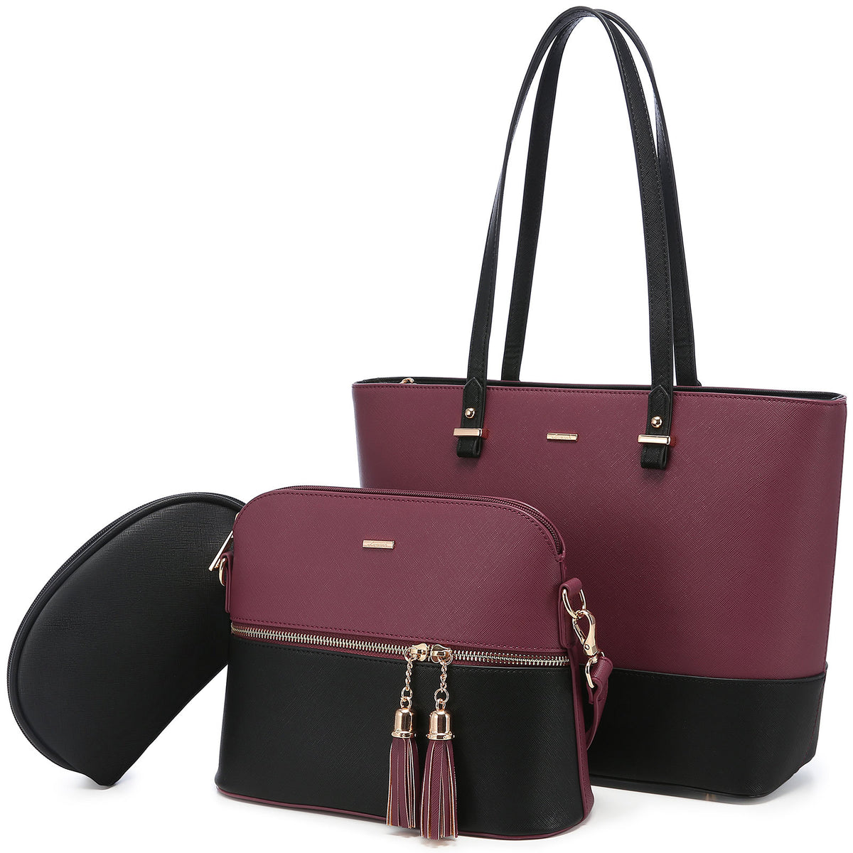 3-in-1 Tote Bag Set for Women – Vegan Leather Tote, Crossbody & Cosmetic Bag
