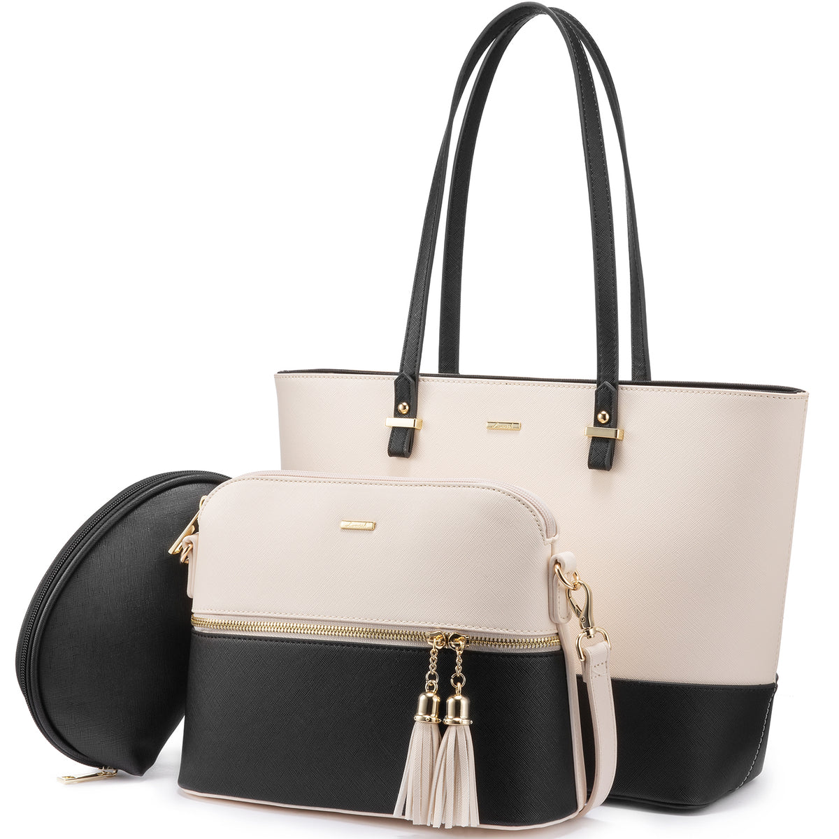 3-in-1 Tote Bag Set for Women – Vegan Leather Tote, Crossbody & Cosmetic Bag
