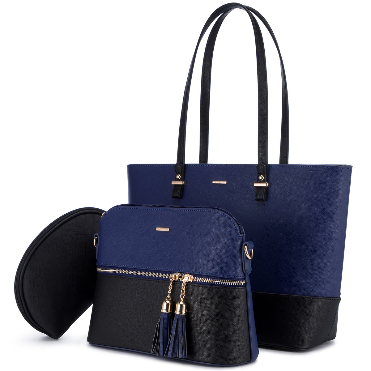 3-in-1 Tote Bag Set for Women – Vegan Leather Tote, Crossbody & Cosmetic Bag