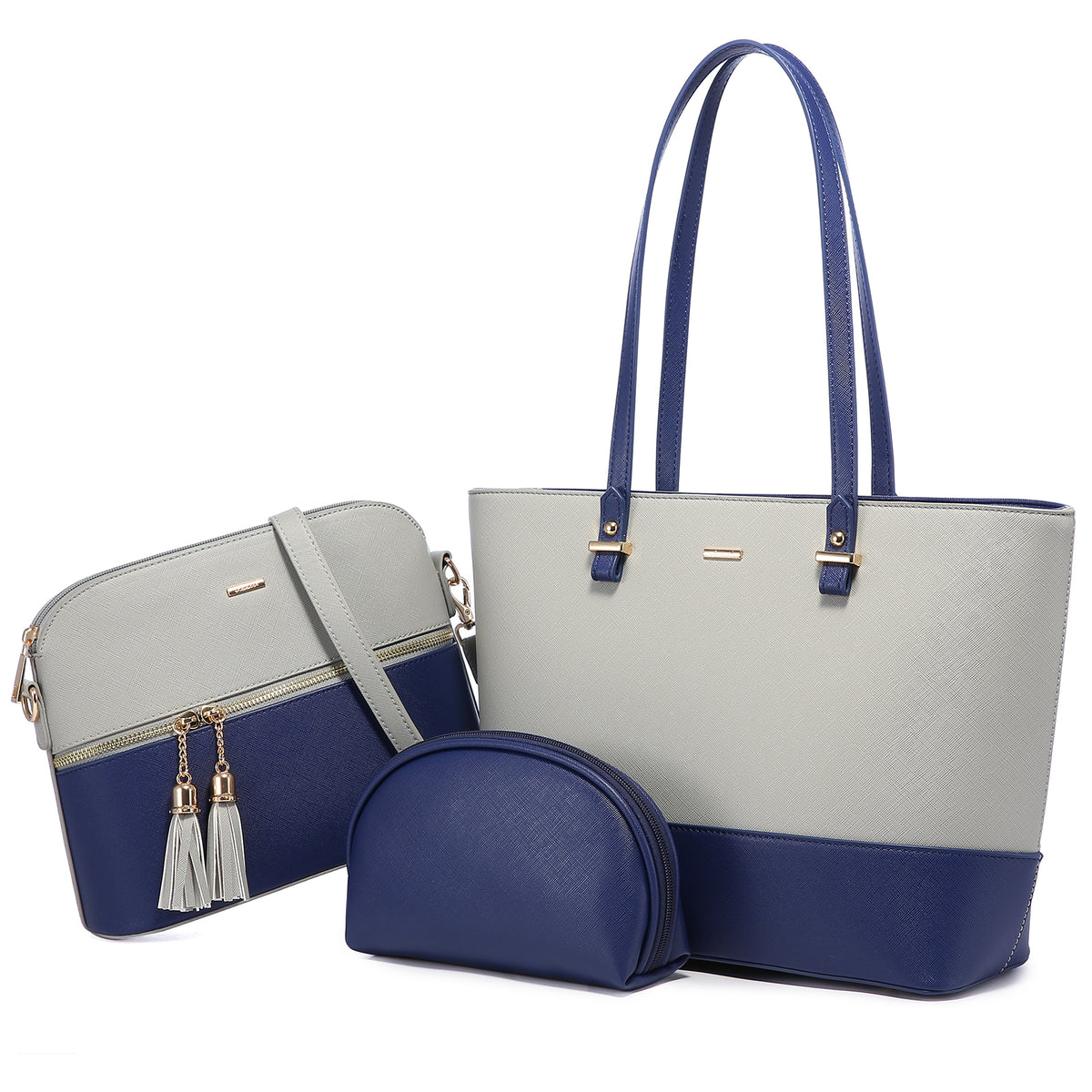 3-in-1 Tote Bag Set for Women – Vegan Leather Tote, Crossbody & Cosmetic Bag