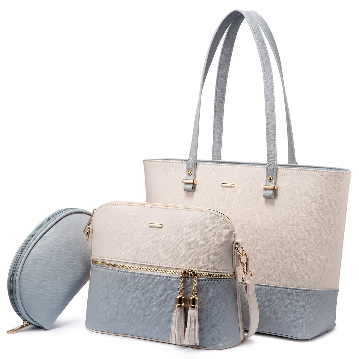 3-in-1 Tote Bag Set for Women – Vegan Leather Tote, Crossbody & Cosmetic Bag