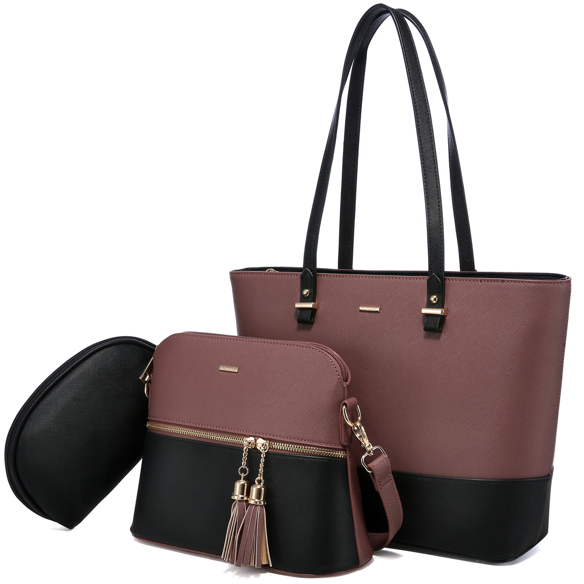 3-in-1 Tote Bag Set for Women – Vegan Leather Tote, Crossbody & Cosmetic Bag