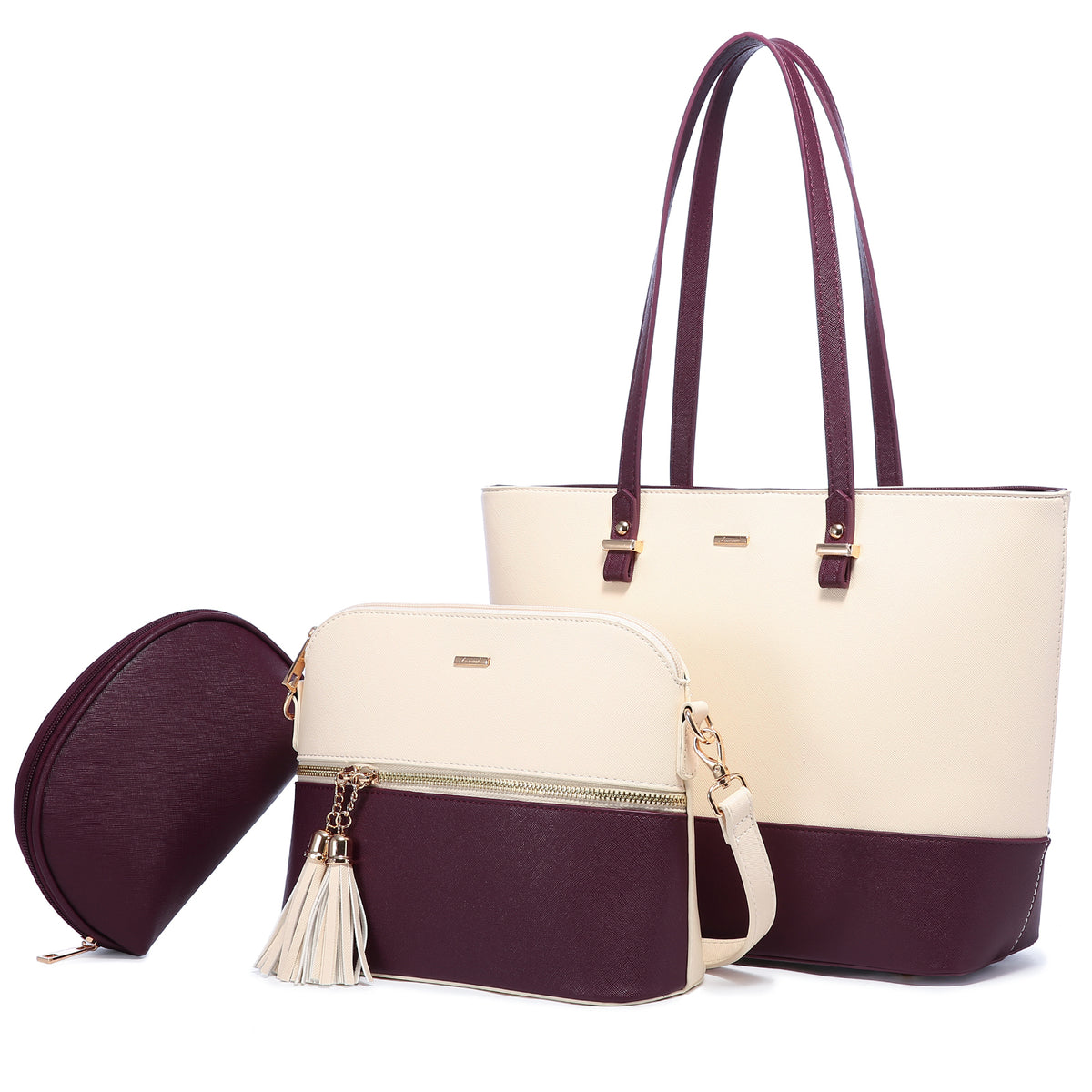 3-in-1 Tote Bag Set for Women – Vegan Leather Tote, Crossbody & Cosmetic Bag