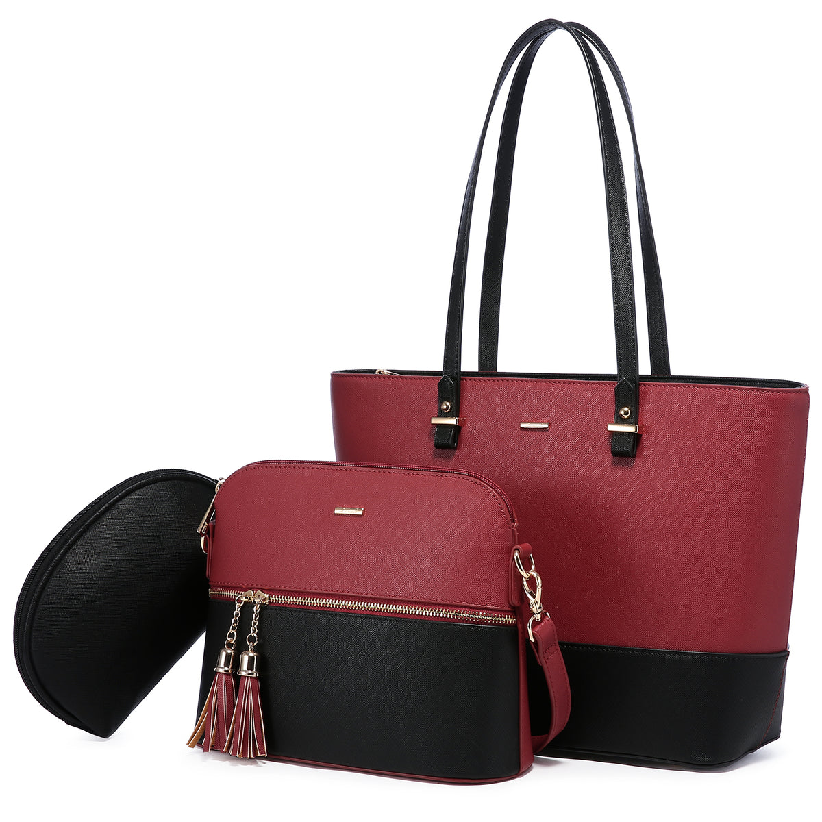 3-in-1 Tote Bag Set for Women – Vegan Leather Tote, Crossbody & Cosmetic Bag