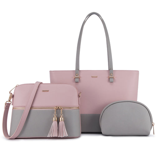 3-in-1 Tote Bag Set for Women – Vegan Leather Tote, Crossbody & Cosmetic Bag