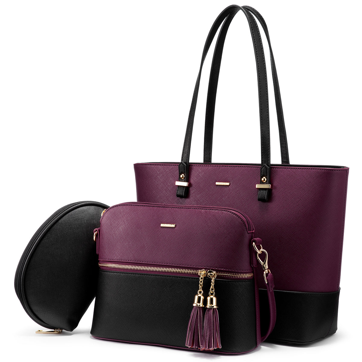 3-in-1 Tote Bag Set for Women – Vegan Leather Tote, Crossbody & Cosmetic Bag