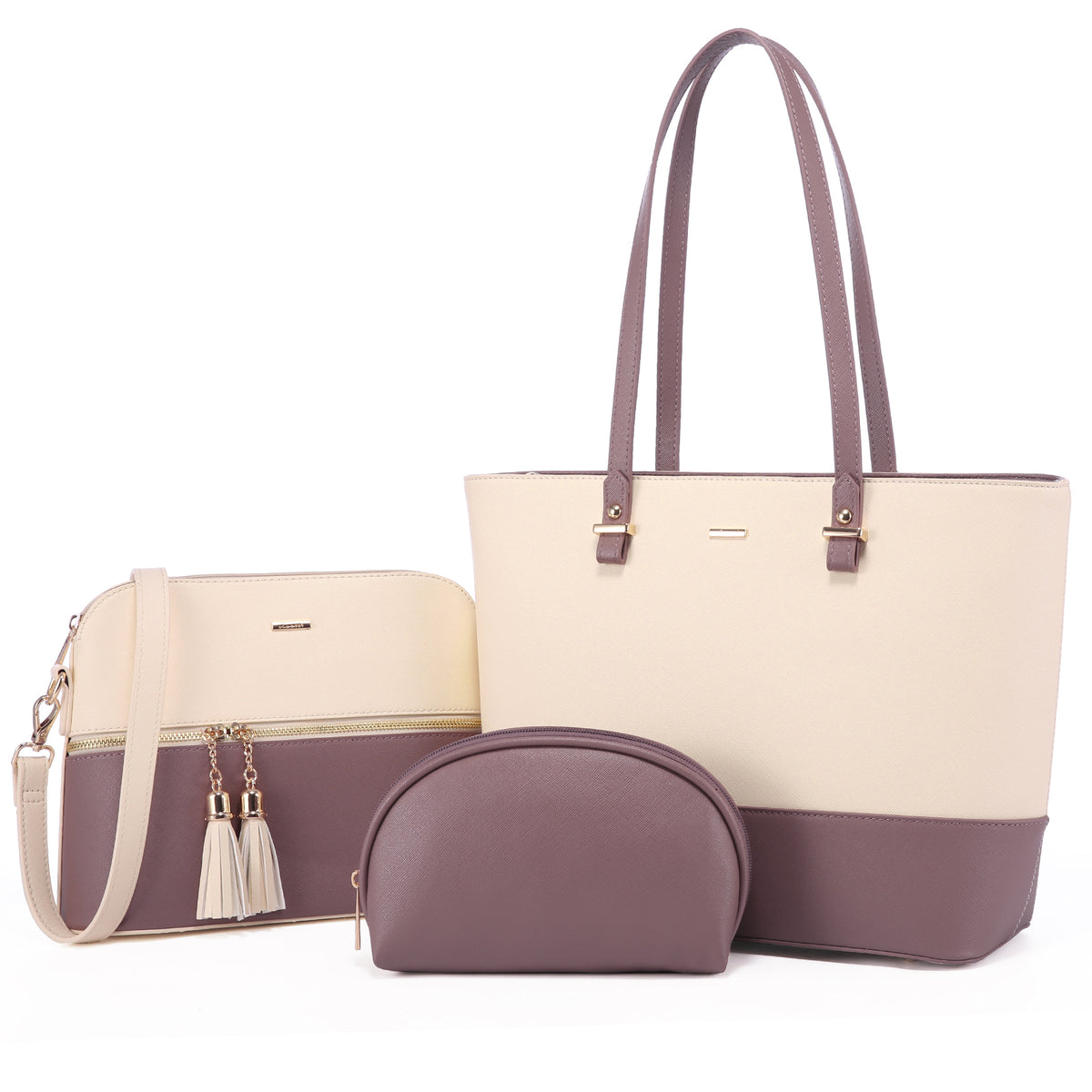 3-in-1 Tote Bag Set for Women – Vegan Leather Tote, Crossbody & Cosmetic Bag