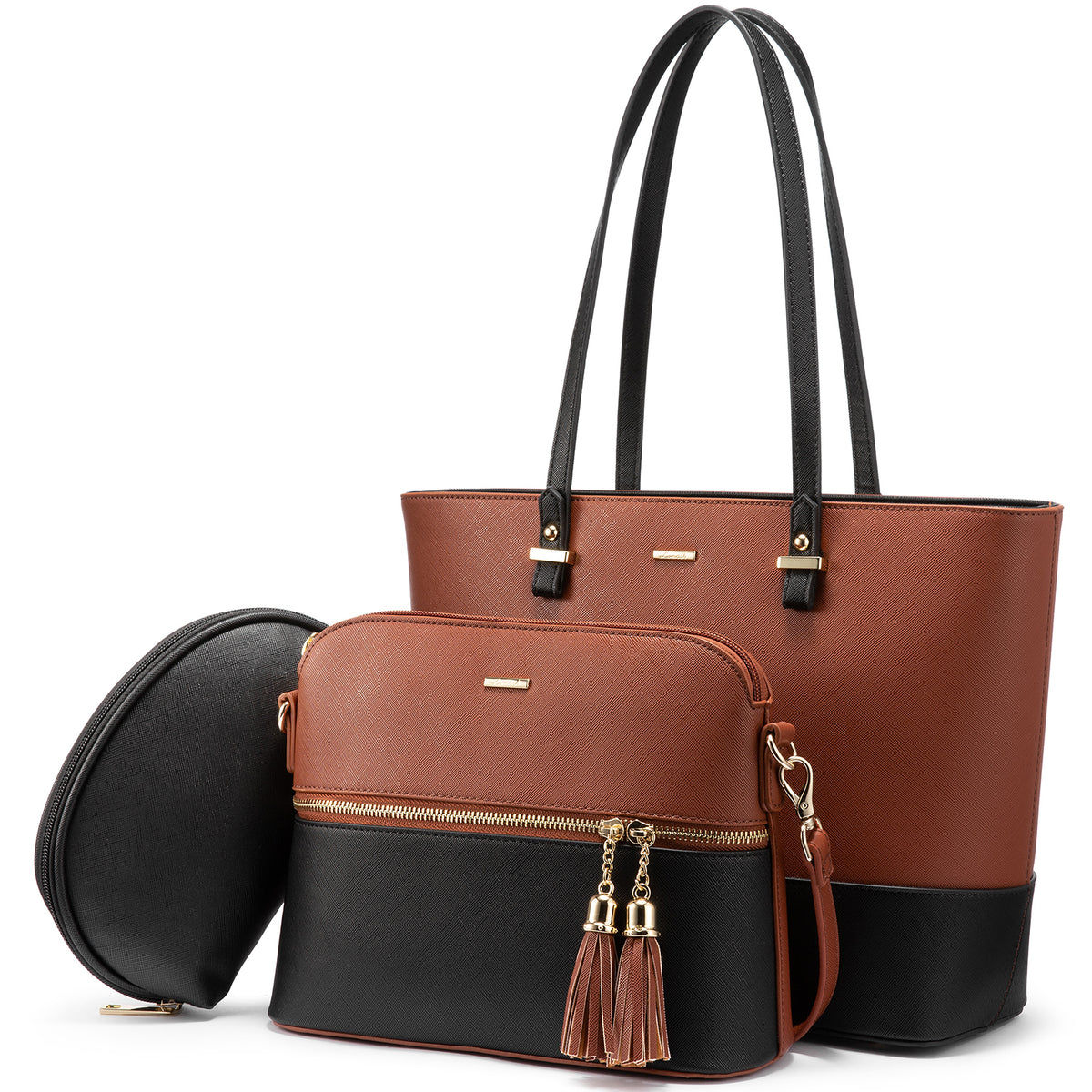3-in-1 Tote Bag Set for Women – Vegan Leather Tote, Crossbody & Cosmetic Bag