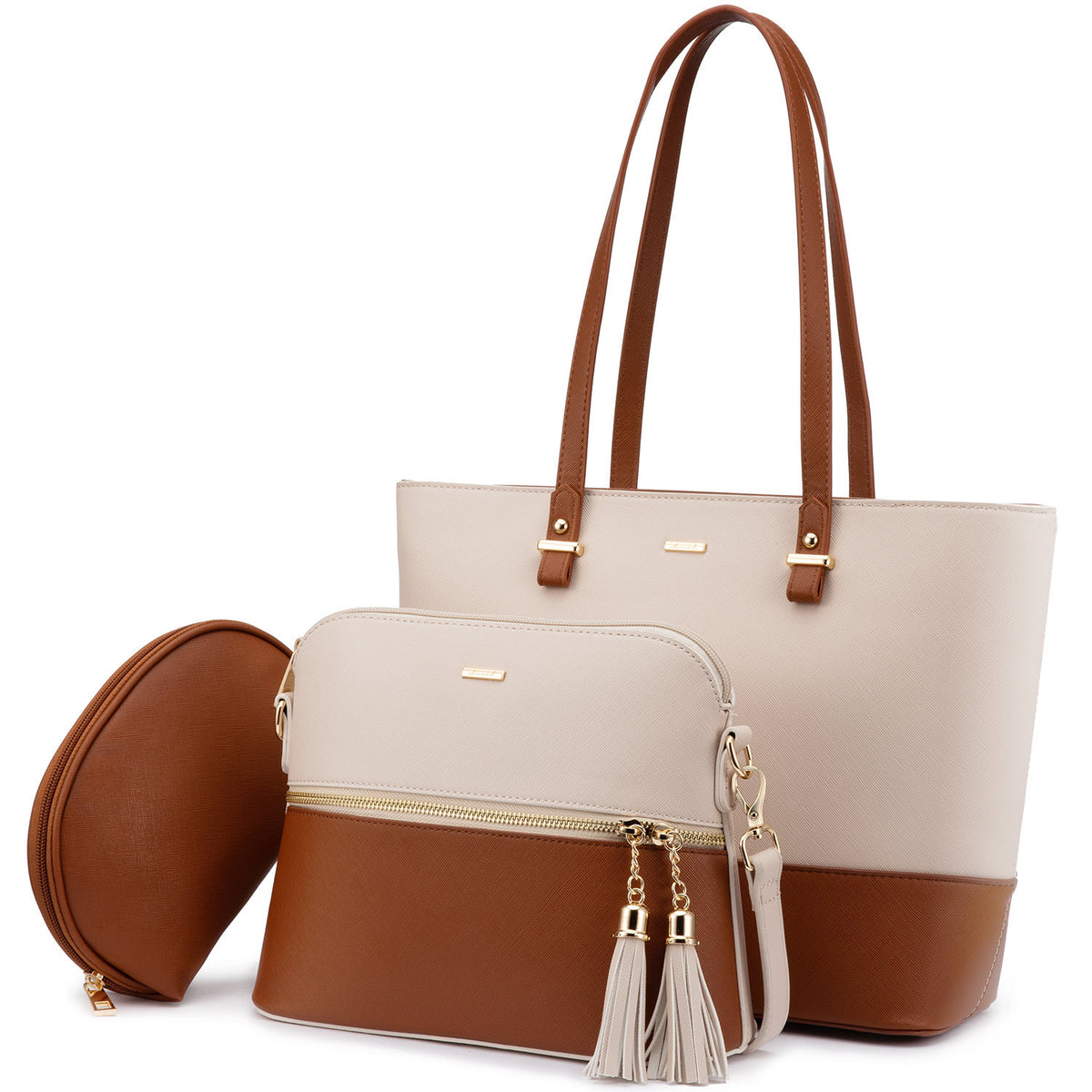 3-in-1 Tote Bag Set for Women – Vegan Leather Tote, Crossbody & Cosmetic Bag