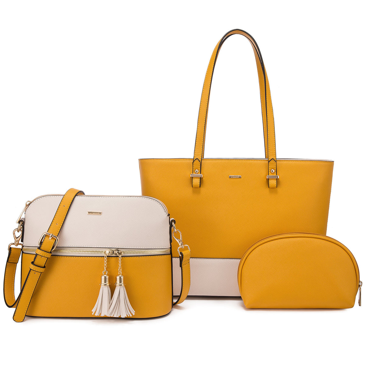 3-in-1 Tote Bag Set for Women – Vegan Leather Tote, Crossbody & Cosmetic Bag