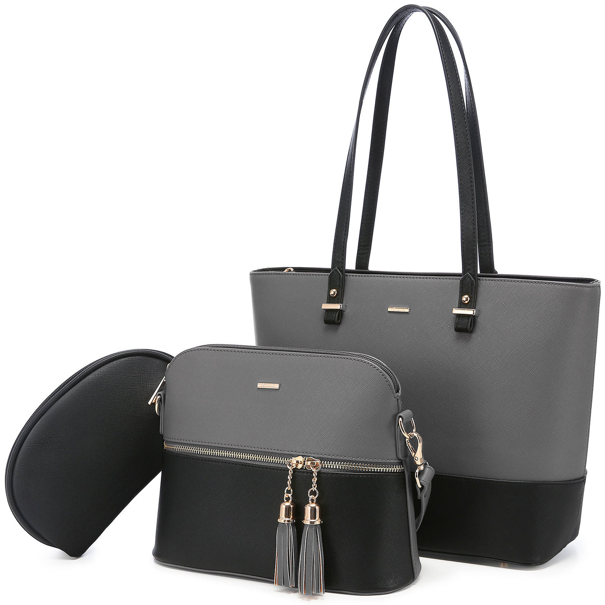 3-in-1 Tote Bag Set for Women – Vegan Leather Tote, Crossbody & Cosmetic Bag