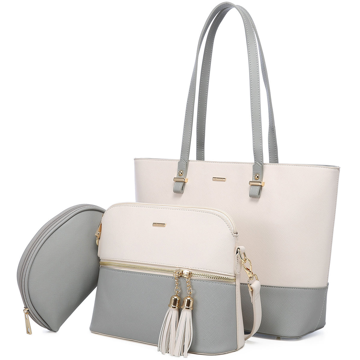 3-in-1 Tote Bag Set for Women – Vegan Leather Tote, Crossbody & Cosmetic Bag