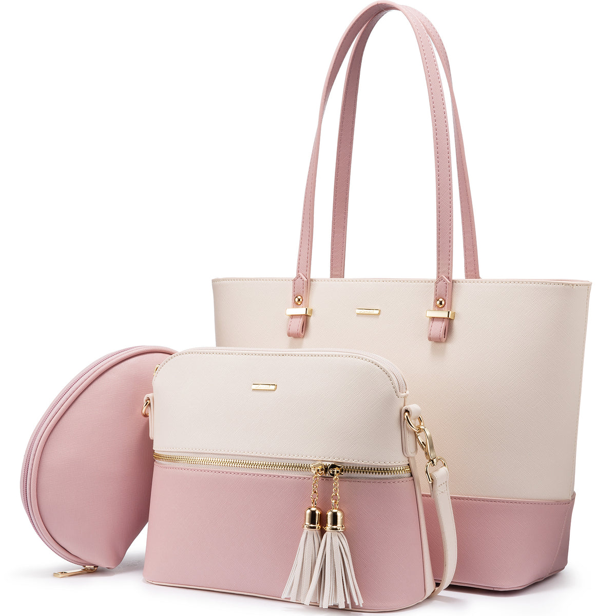 3-in-1 Tote Bag Set for Women – Vegan Leather Tote, Crossbody & Cosmetic Bag