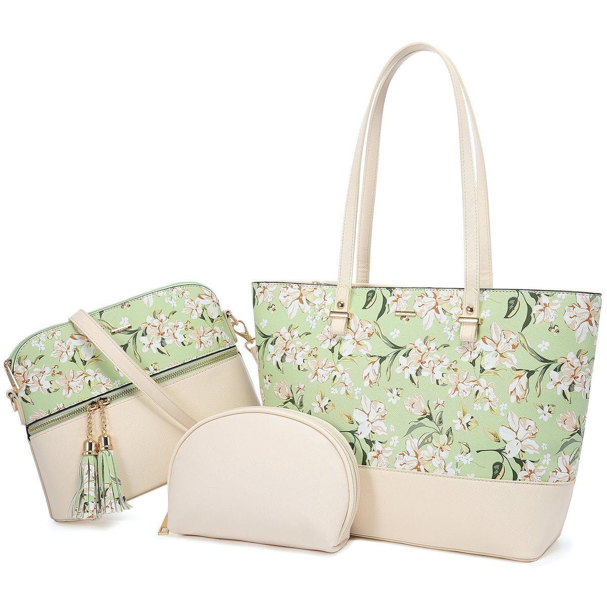 3-in-1 Tote Bag Set for Women – Vegan Leather Tote, Crossbody & Cosmetic Bag