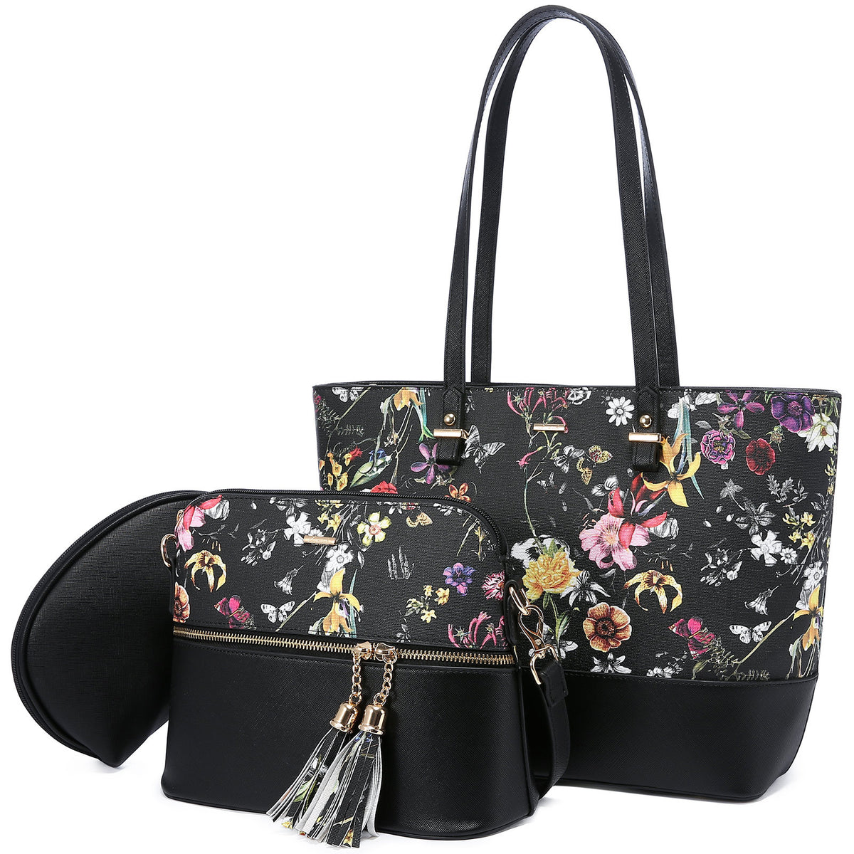 3-in-1 Tote Bag Set for Women – Vegan Leather Tote, Crossbody & Cosmetic Bag