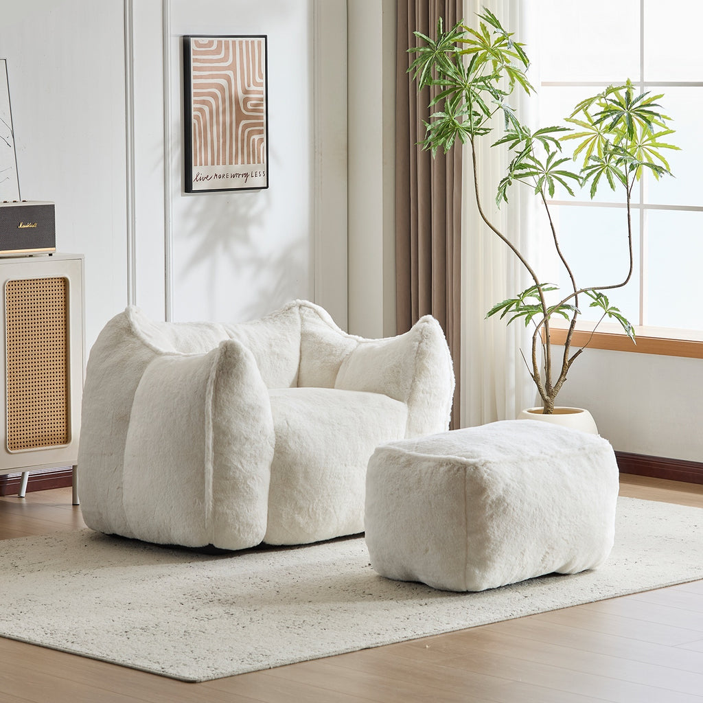 Multi-Color Faux Fur Bean Bag Ottoman Set