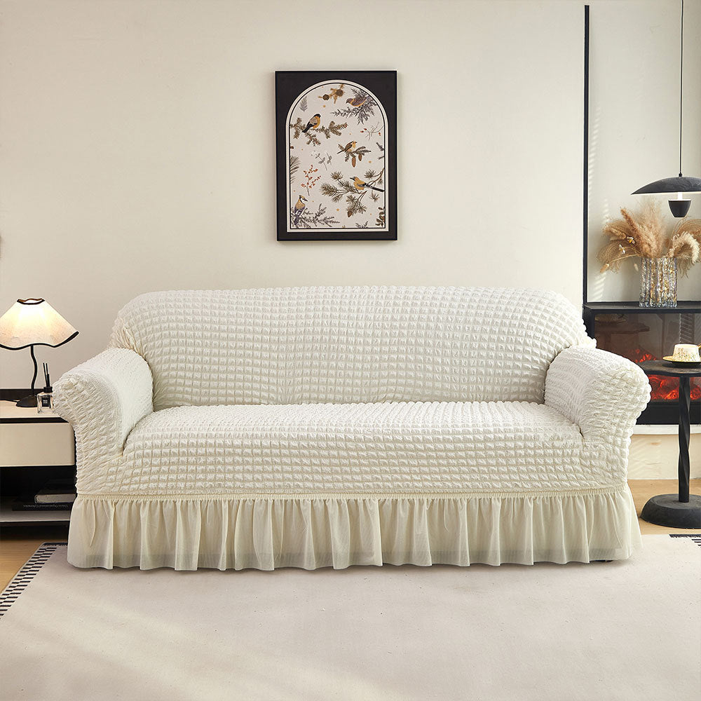 Bubble Textured Stretch Sofa Slipcover with Ruffled Skirt